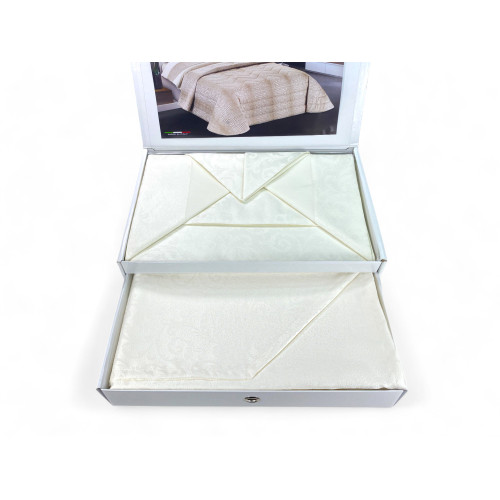 Complete Skinny Double Bed Set, Pure Cotton Sheets and Jacquard Summer Double Bedspread, Made in Italy