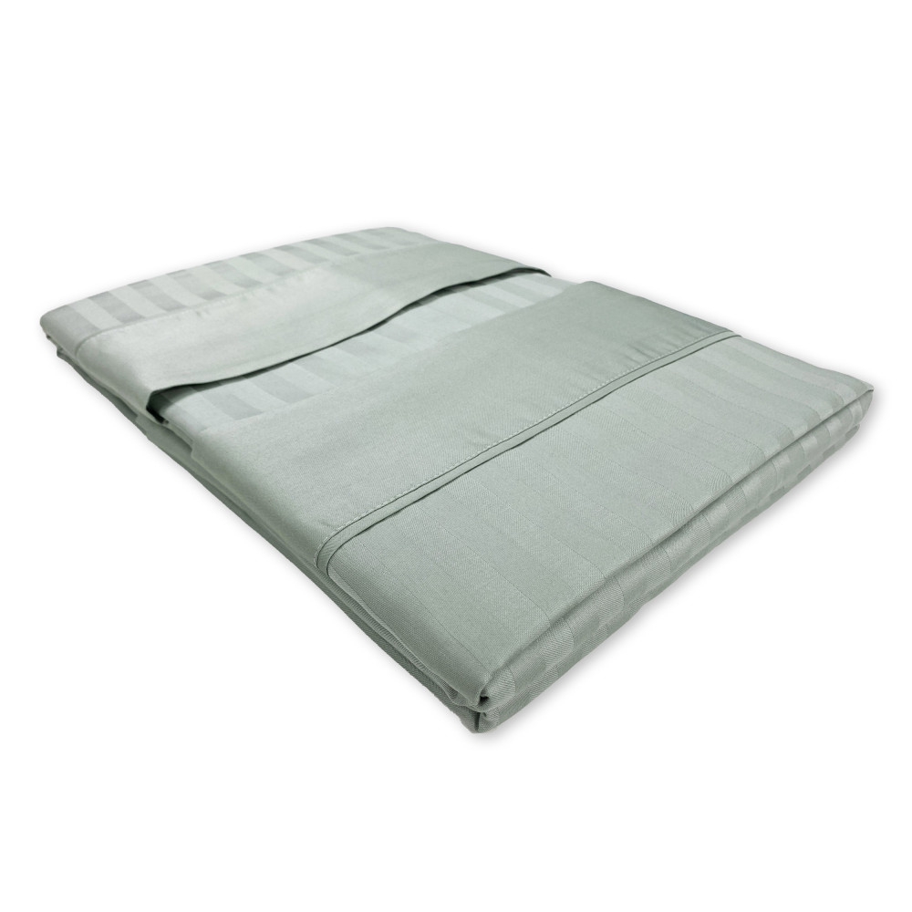 Levante grünes Baumwoll-Doppellaken-Set, Doppelbett-Bettlaken-Set, gestreifter Satin aus reiner Baumwolle