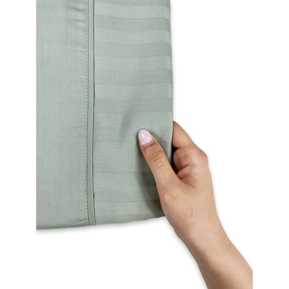 Juego de sábanas dobles de algodón verde Levante, juego de sábanas dobles, raso de puro algodón a rayas