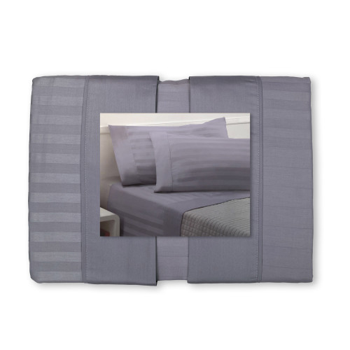 Levante Grey Lead Cotton Double Sheets Set, Double Bed Sheet Set, Pure Striped Cotton Satin