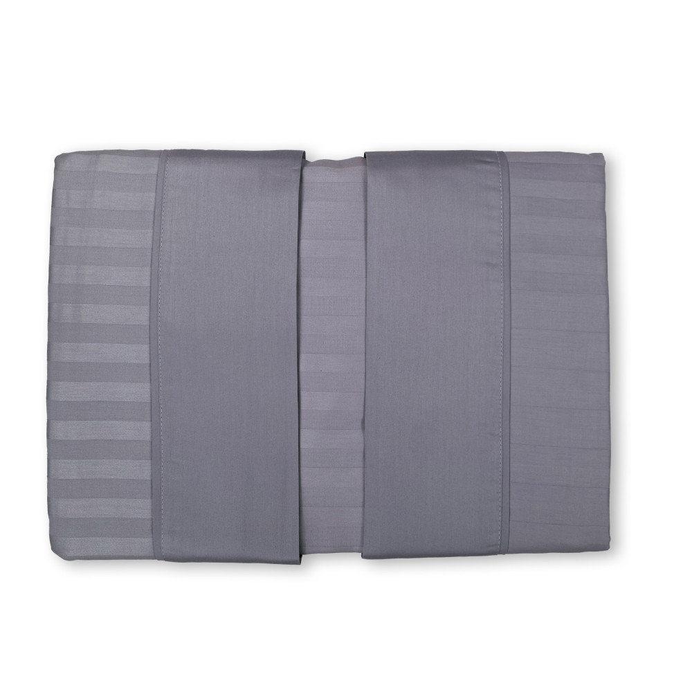Levante Grey Lead Cotton Double Sheets Set, Double Bed Sheet Set, Pure Striped Cotton Satin