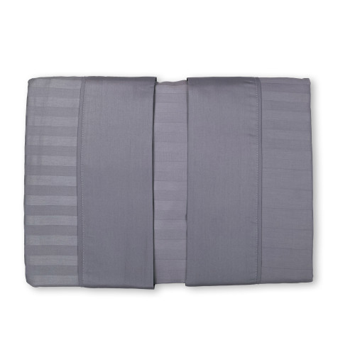 Levante Grey Lead Cotton Double Sheets Set, Double Bed Sheet Set, Pure Striped Cotton Satin