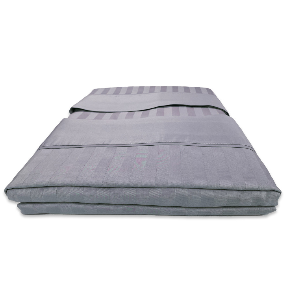 Completo Lenzuola Matrimoniali Cotone Grigio Piombo Levante, Set Lenzuola Letto Matrimoniale, Raso Puro Cotone Rigato