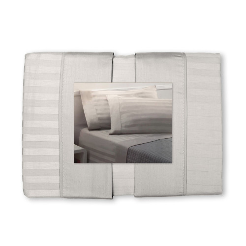 Completo Lenzuola Matrimoniali Cotone Grigio Chiaro Levante, Set Lenzuola Letto Matrimoniale, Raso Puro Cotone Rigato