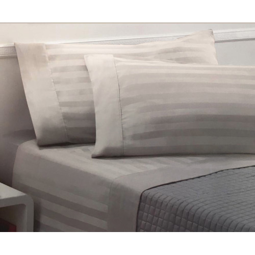 Completo Lenzuola Matrimoniali Cotone Grigio Chiaro Levante, Set Lenzuola Letto Matrimoniale, Raso Puro Cotone Rigato