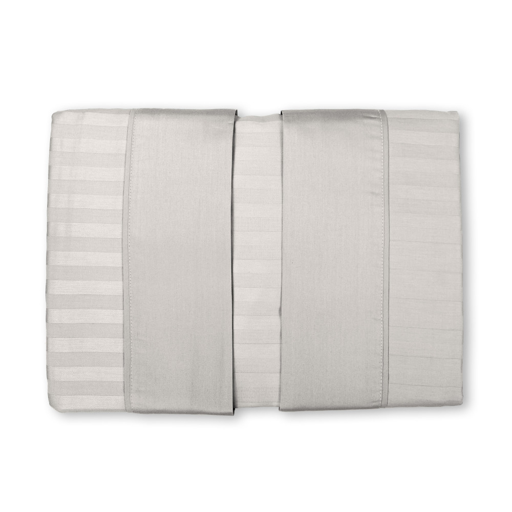 Ensemble de draps doubles en coton gris clair Levante, ensemble de draps de lit double, satin de pur coton rayé