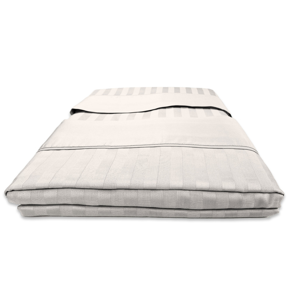 Ensemble de draps doubles en coton gris clair Levante, ensemble de draps de lit double, satin de pur coton rayé