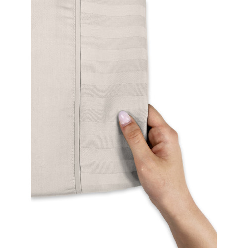 Juego de sábanas dobles de algodón gris claro Levante, juego de sábanas dobles, raso de puro algodón a rayas