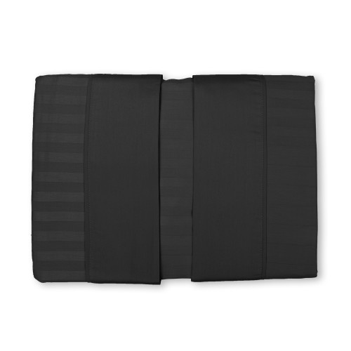 Levante Schwarzes Baumwoll-Doppellaken-Set, Doppelbett-Bettlaken-Set, gestreifter Satin aus reiner Baumwolle