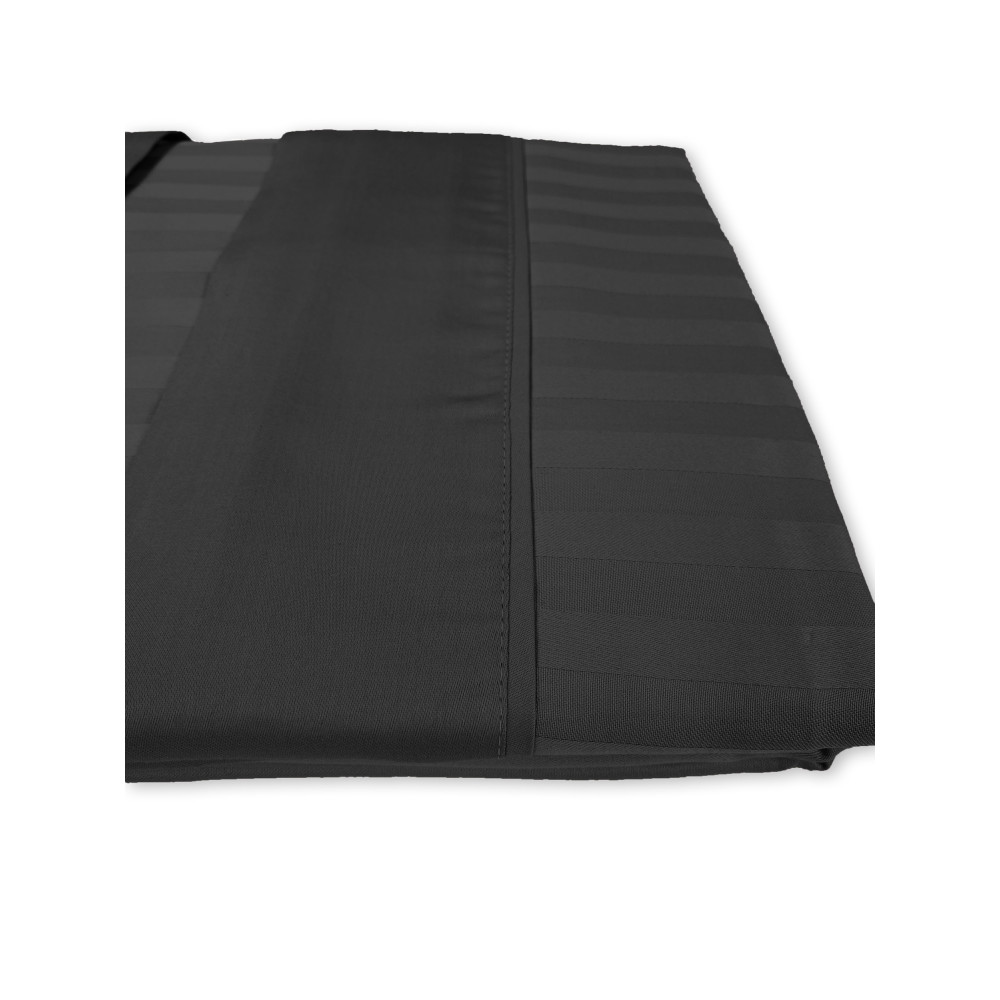 Levante Ensemble de draps doubles en coton noir, Ensemble de draps de lit double, Satin de pur coton rayé