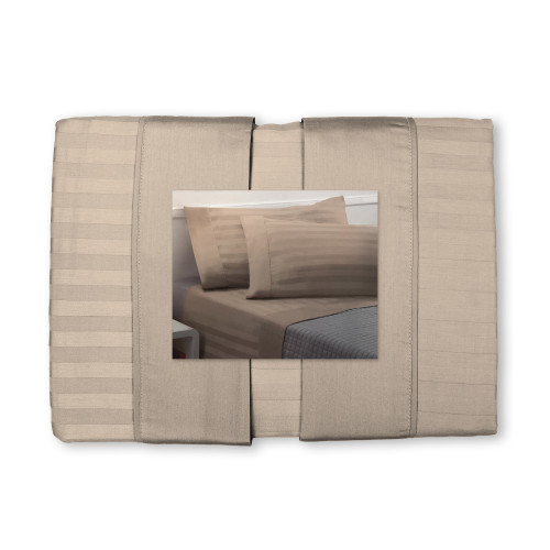 Completo Lenzuola Matrimoniali Cotone Tortora Levante, Set Lenzuola Letto Matrimoniale, Raso Puro Cotone Rigato