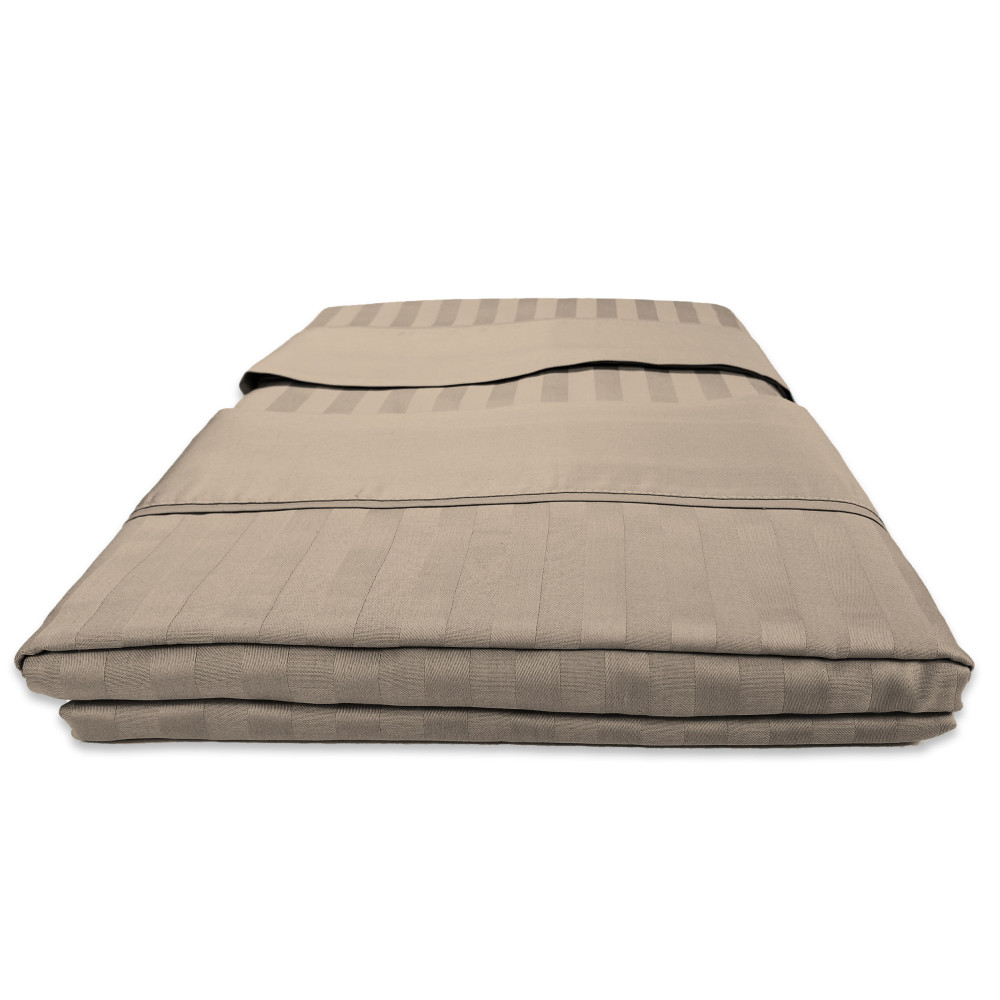 Ensemble de draps doubles en coton gris tourterelle Levante, ensemble de draps de lit double, satin de coton à rayures pures