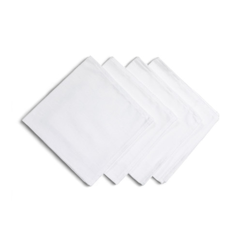 Set of 4 White Cotton Napkins, Napkins Fabric 42x42 cm, Flanders, 4-sided hem, 100% Pure Cotton