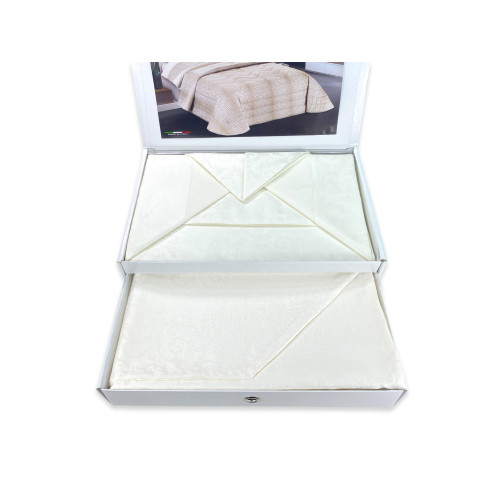 Complete Skinny Double Bed Set, Pure Cotton Sheets and Jacquard Summer Double Bedspread, Made in Italy