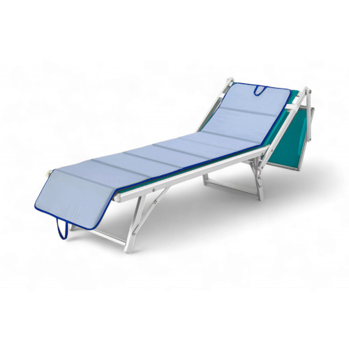 Klappmatte für Strandbett, Liegestuhl, Schwimmbad, Double Face 52x200 und Dicke 2 cm, mit Griffen, Farbe Blau/Hellblau