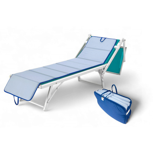 Tapis pliant pour lit de plage, transat, piscine, double face 52x200 et épaisseur 2 cm, avec poignées, couleur bleu/bleu clair