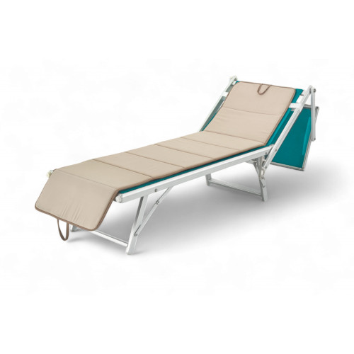 Materassino Pieghevole per Lettino Mare, Sdraio, Piscina, Double Face 52x200 e spessore 2 cm, con maniglie, colore Beige/Tortora