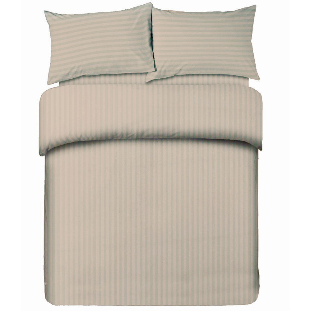 Double sheet set in microfiber, dove grey, striped satin, no iron, 2 squares