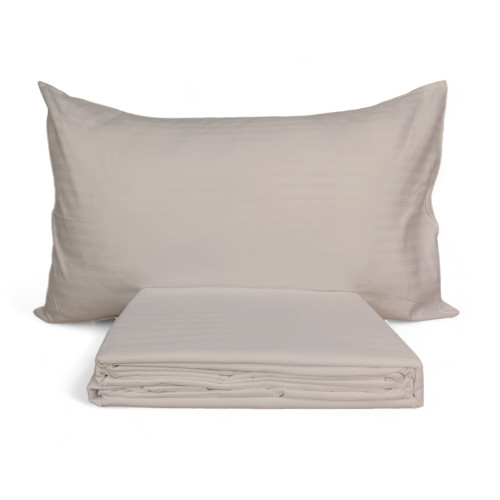 Ensemble de draps doubles en microfibre, gris tourterelle, satin rayé, sans repassage, 2 carrés