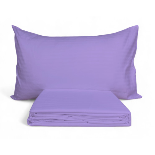 Ensemble de draps doubles en microfibre, lilas, satiné rayé, sans repassage, 2 carrés