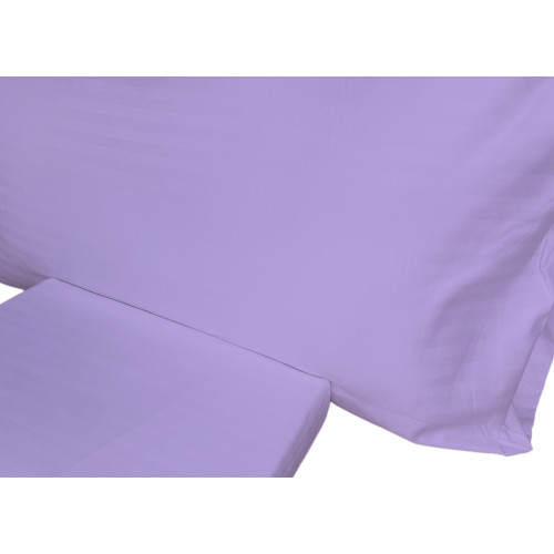 Ensemble de draps doubles en microfibre, lilas, satiné rayé, sans repassage, 2 carrés