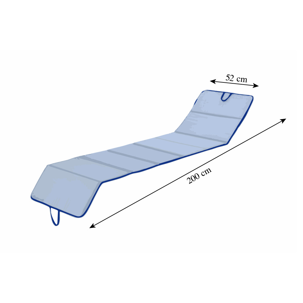 Tapis pliant pour lit de plage, transat, piscine, double face 52x200 et épaisseur 2 cm, avec poignées, couleur bleu/bleu clair