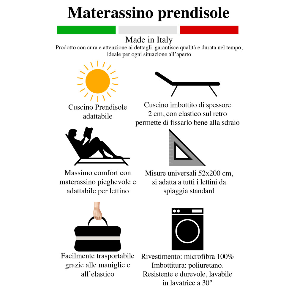 Colchoneta plegable para cama de playa, tumbona, piscina, doble cara 52x200 y grosor 2 cm, con asas, color Azul/Azul Claro