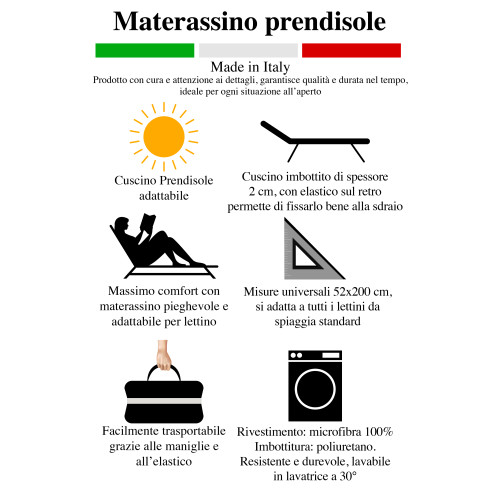 Klappmatte für Strandbett, Liegestuhl, Schwimmbad, Double Face 52x200 und Dicke 2 cm, mit Griffen, Farbe Blau/Hellblau