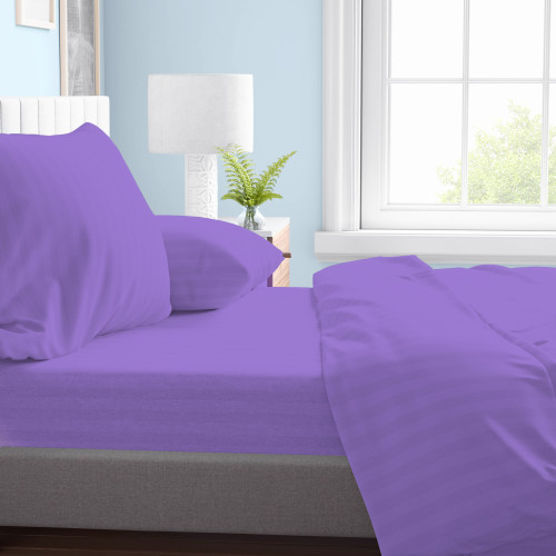 Microfiber double sheet set, lilac, striped satin, no iron, 2 squares