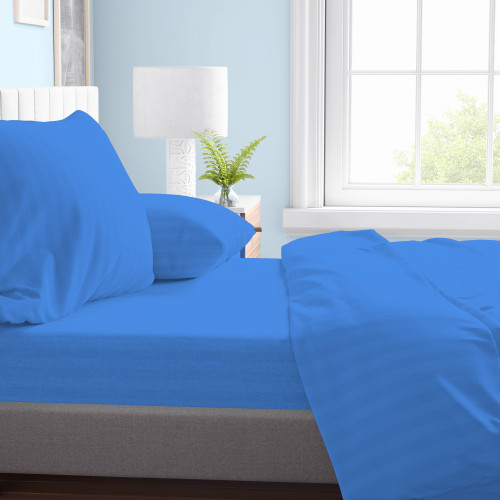 Microfiber double sheet set, light blue, striped satin, no iron, 2 squares