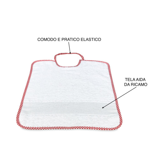 SET 6 BAVAGLINI BAVETTE bambino POLLICINO © cm. 28 x 33 bavaglio con elastico puro cotone con tela AIDA per ricamare il nome
