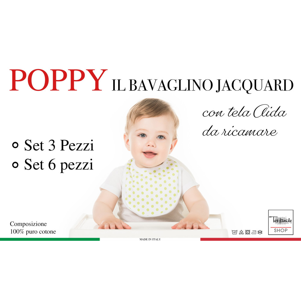 BIB SET FOR GIRLS FEMALE POPPY © cm. 20x24 gag with laces and AIDA canvas