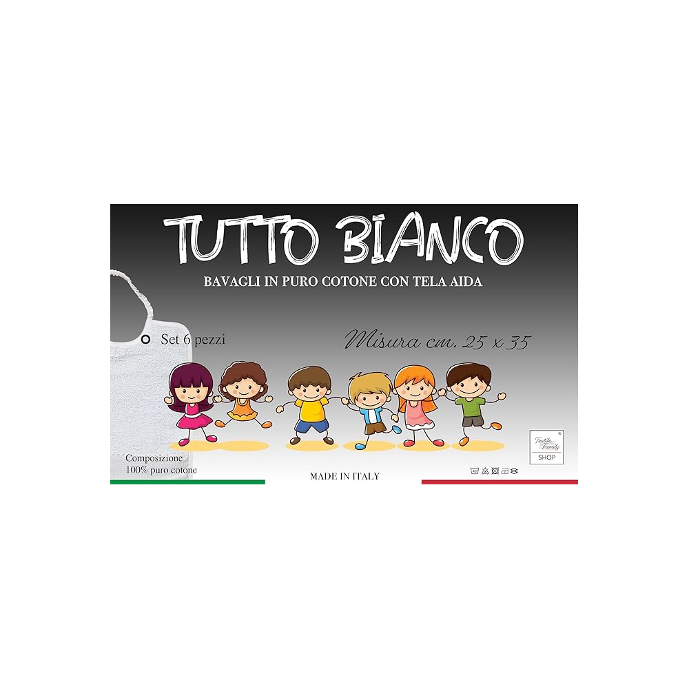 Lot de 6 bavoirs en pur coton blanc avec lacets, toile Aïda pour la broderie, double face 25x35 cm, haute résistance, fabriqué e