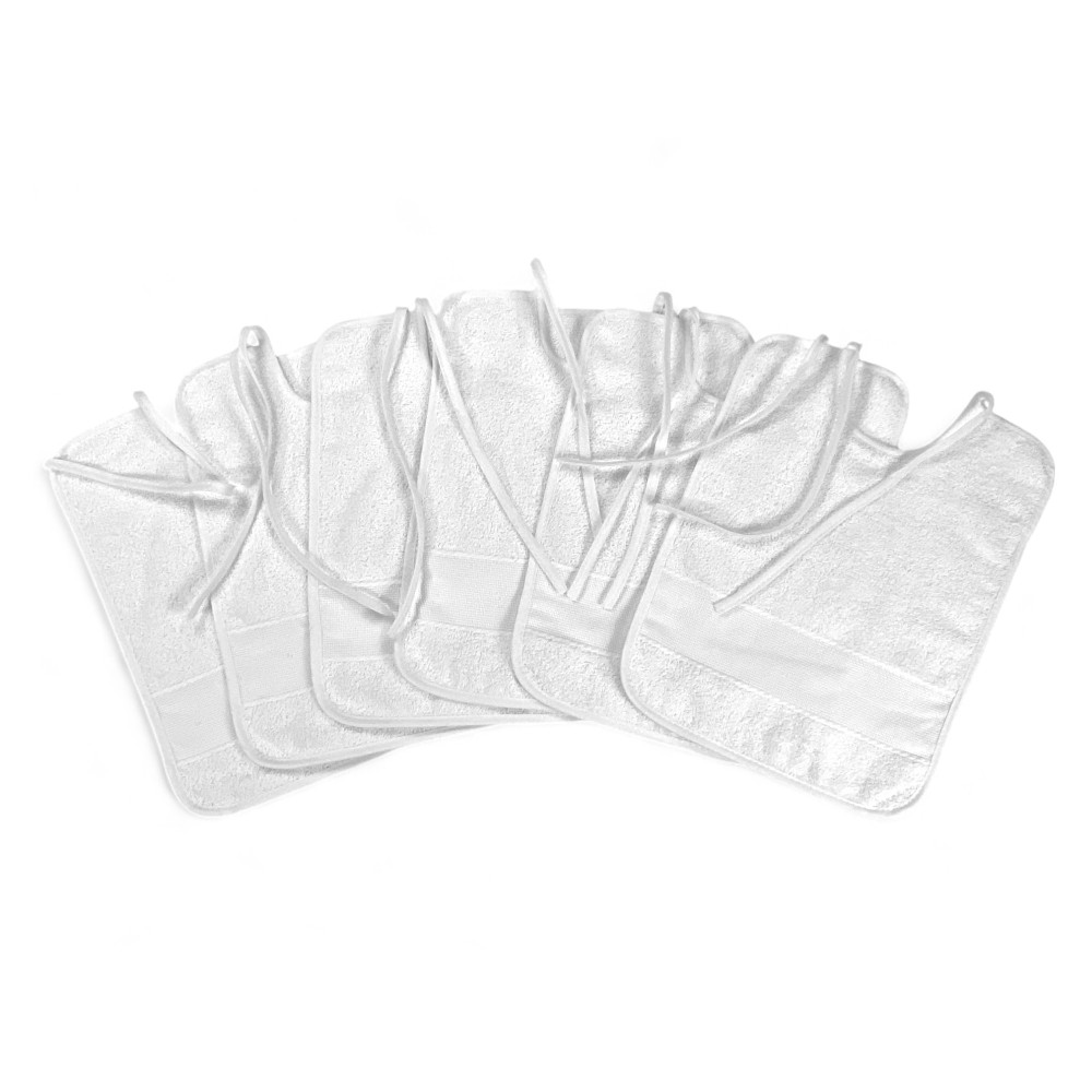 Set 6 Bavaglini Bianchi in Puro Cotone con Lacci, Tela Aida per Ricamare, Double Face 25x35 cm, Alta Resistenza, Made in Italy