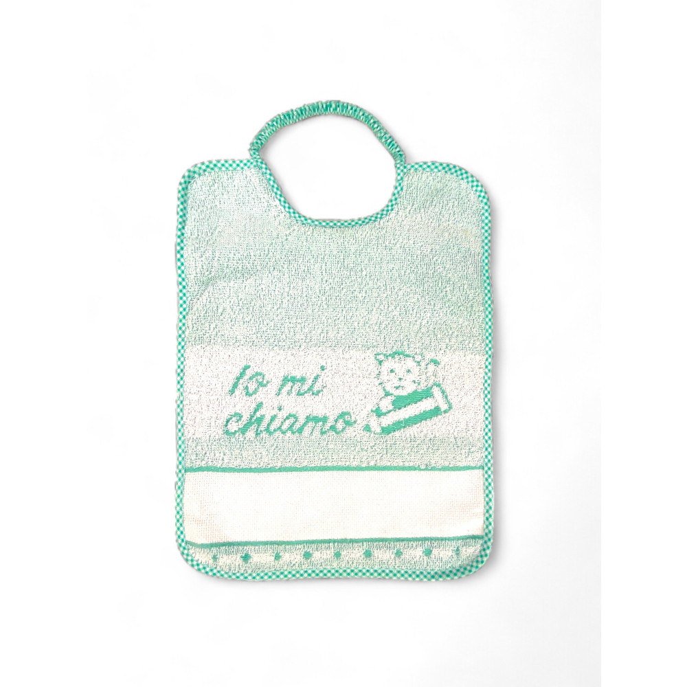 Kindergarten-Lätzchen aus 100% Baumwolle mit AIDA Canvas zum Besticken, 25x34 cm, personalisierbares Lätzchen-Set "Io Mi Chiamo"