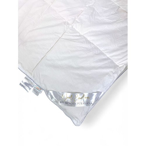 Piumino Invernale in pura Lana 100% Naturale, Wool Emotion, Rivestimento in Cotone Bianco Morbido, Profilo Argentato, 500gsm