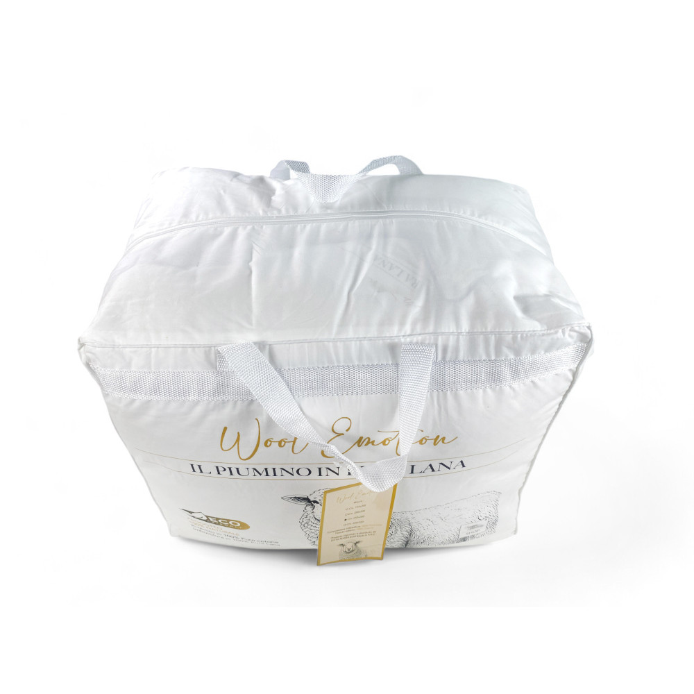 Winter Down Jacket in 100% Natural Pure Wool, Wool Emotion, Soft White Cotton Cover, Silver Profile, 500gsm