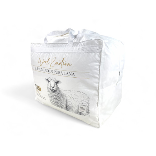 Piumino Invernale in pura Lana 100% Naturale, Wool Emotion, Rivestimento in Cotone Bianco Morbido, Profilo Argentato, 500gsm