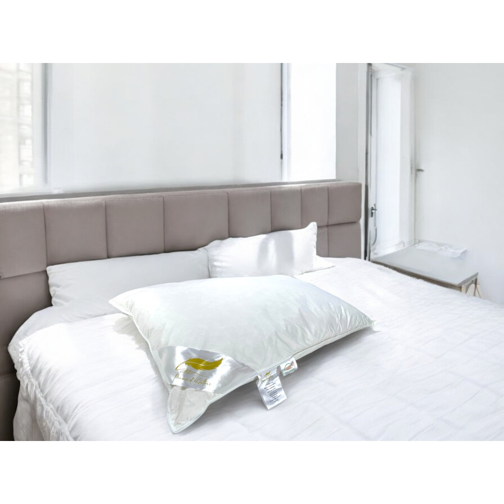 Oreillers en plumes, Lot de 2 oreillers de lit double en plume d’oie 50x80 cm, 1100g, doux, hypoallergénique et ergonomique