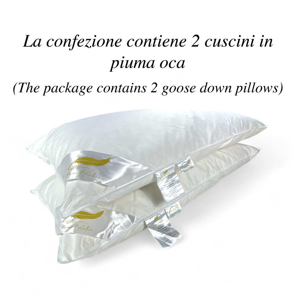 Almohadas de Plumas, Set de 2 Almohadas de Cama Doble Pluma de Ganso 50x80 cm, 1100g, Suaves, Hipoalergénicas y Ergonómicas