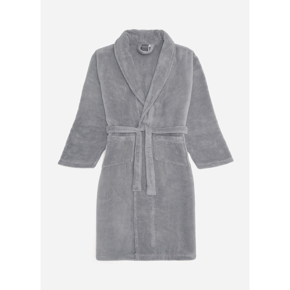 Grey hoodless shawl terry robe made of pure cotton made in Italy