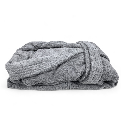 Grey hoodless shawl terry robe made of pure cotton made in Italy