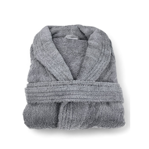 Peignoir châle en éponge gris sans capuche en pur coton fabriqué en Italie