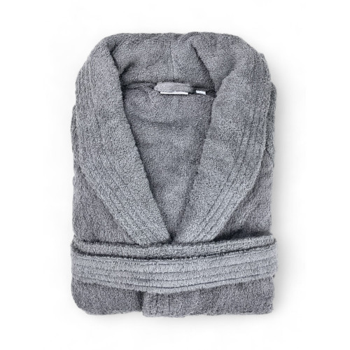 Grey hoodless shawl terry robe made of pure cotton made in Italy