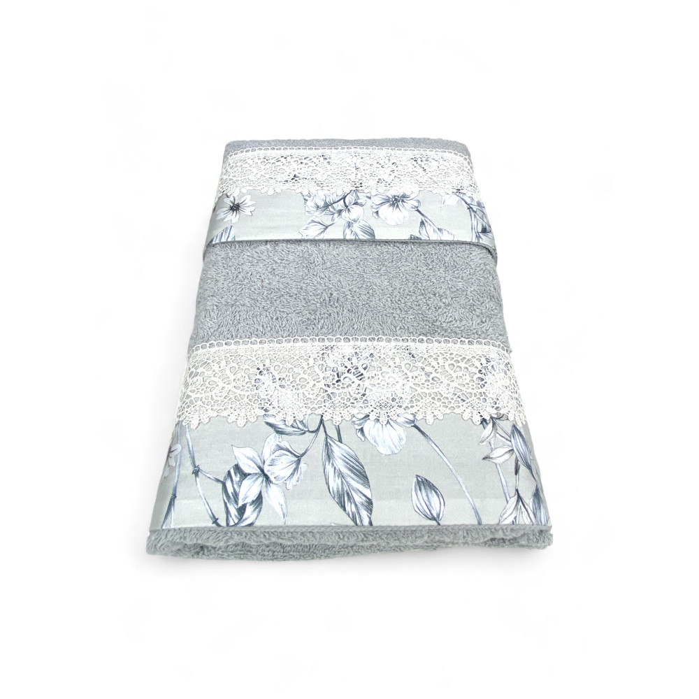 Set de serviettes 1+1 Macramé dentelle glycine gris, pur coton, Made in Italy, Idée cadeau, Boîte élégante