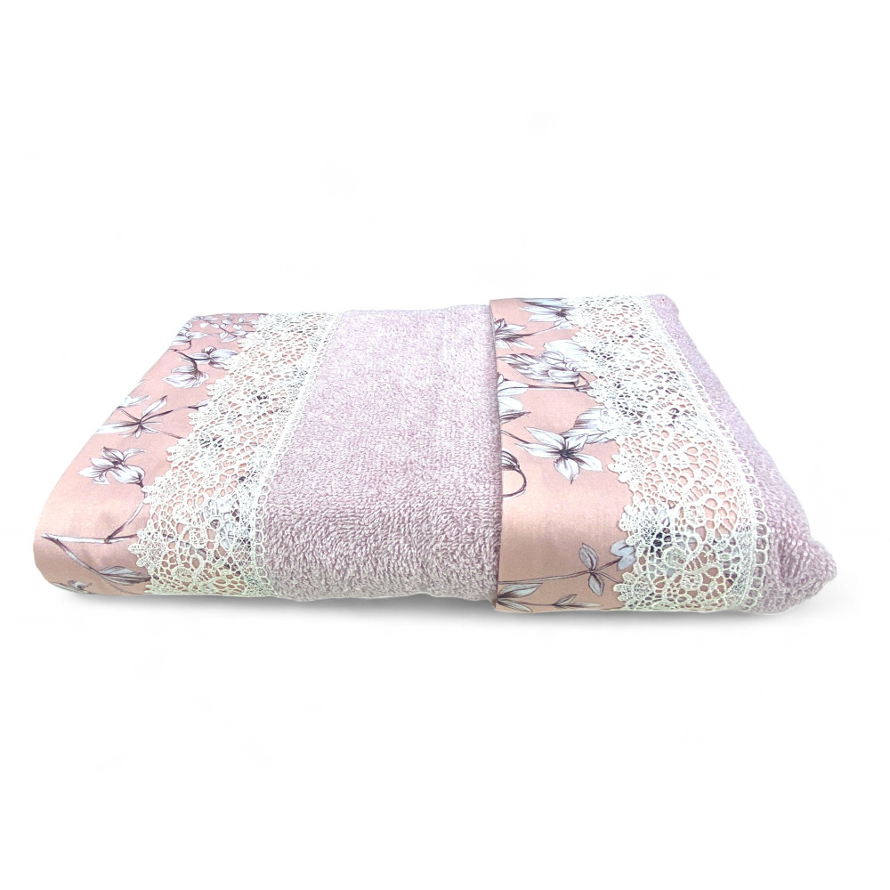 Towel Set 1+1 Macramé Lace Wisteria Pink, Pure Cotton, Made in Italy, Gift Idea, Elegant Box