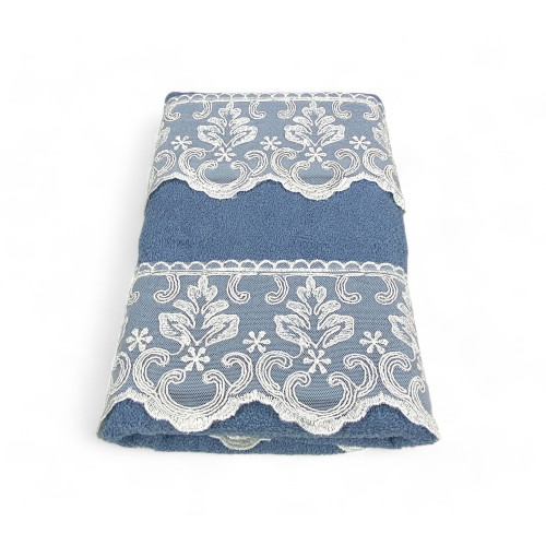 Set de serviettes 1+1 Macramé dentelle Malika Avio, pur coton, Made in Italy, Idée cadeau, Boîte élégante