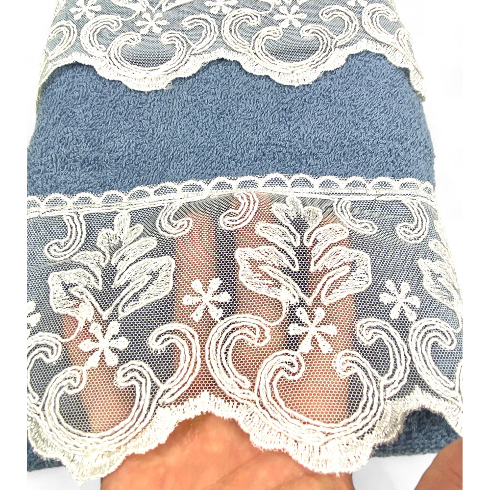 Set Asciugamani 1+1 Pizzo Macramè Malika Avio, Puro Cotone, Made in Italy, Idea Regalo, Confezione Elegante