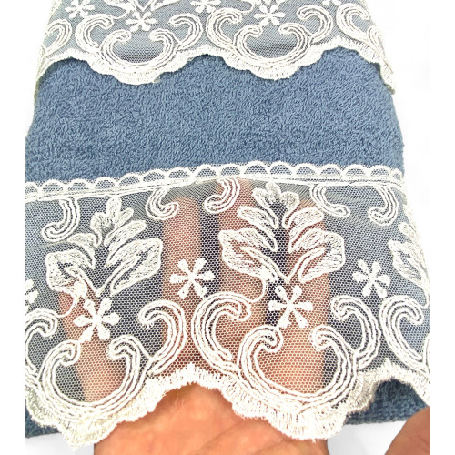 Set de serviettes 1+1 Macramé dentelle Malika Avio, pur coton, Made in Italy, Idée cadeau, Boîte élégante