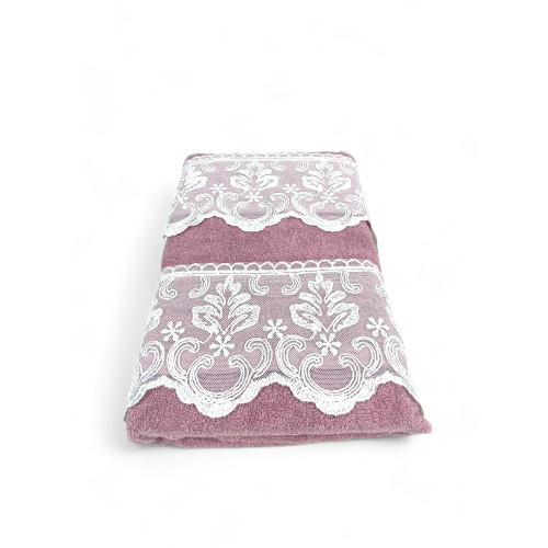 Juego de toallas 1+1 encaje de macramé rosa malika, puro algodón, made in Italy, idea de regalo, caja elegante